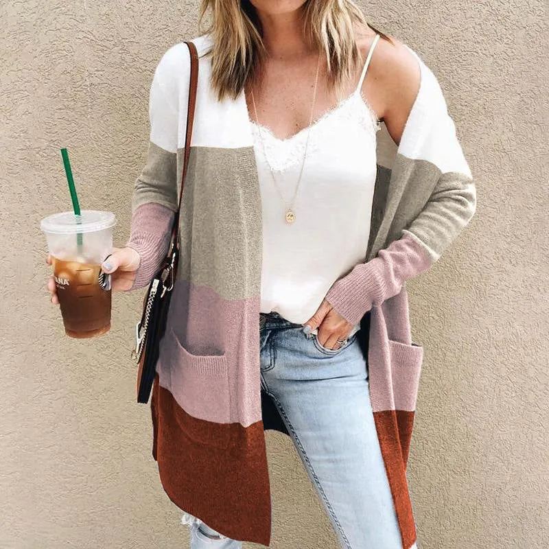 Long color block cardigan