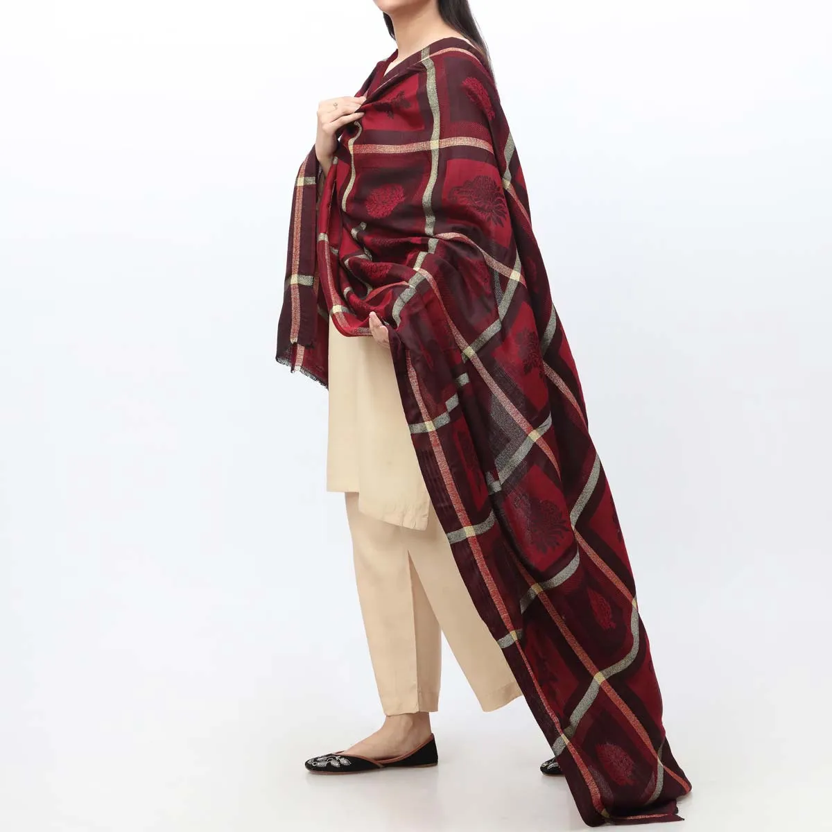 Maroon Jacquard Winter Shawl PW3707