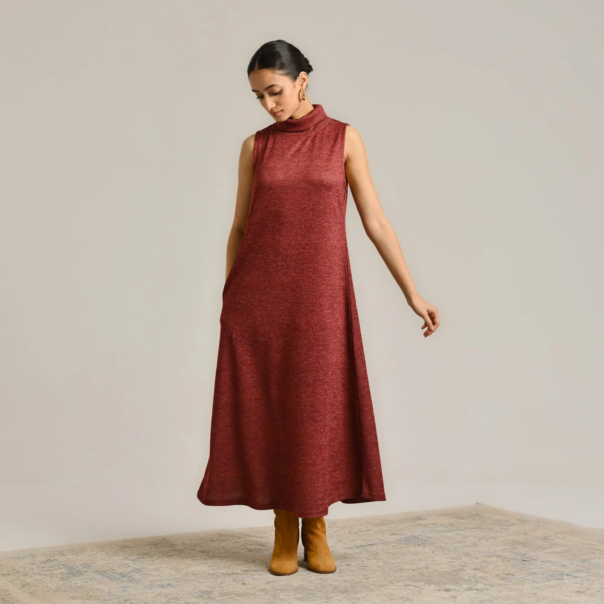 Maroon Woollen Winter Dress with Shrug