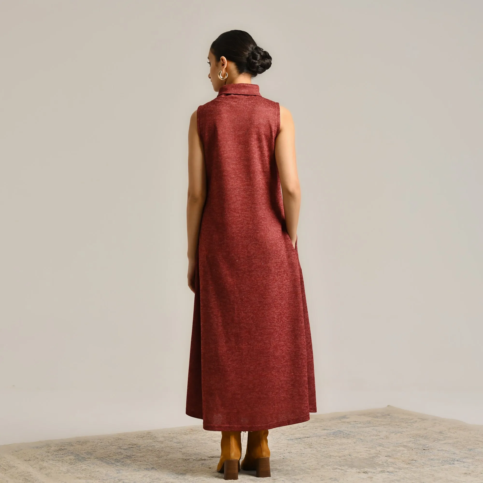 Maroon Woollen Winter Dress with Shrug
