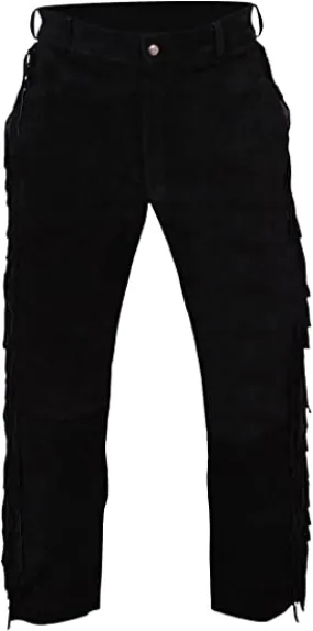 Men's Black Suede Jeans with Fringes
