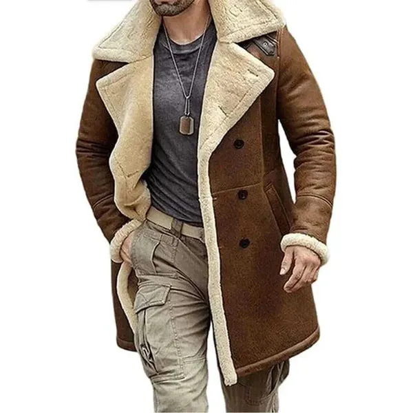 Men's Brown Aviator Shearling Genuine Leather Coat
