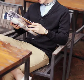 Mens Cable Knit Cardigan with Shawl Collar