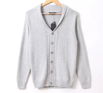 Mens Cable Knit Cardigan with Shawl Collar