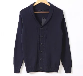 Mens Cable Knit Cardigan with Shawl Collar