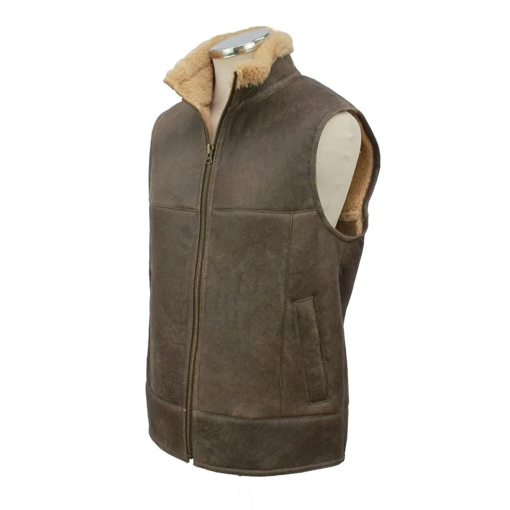 Mens Harvey Gilet Leather Sheepskin Coat - Chocolate Forest