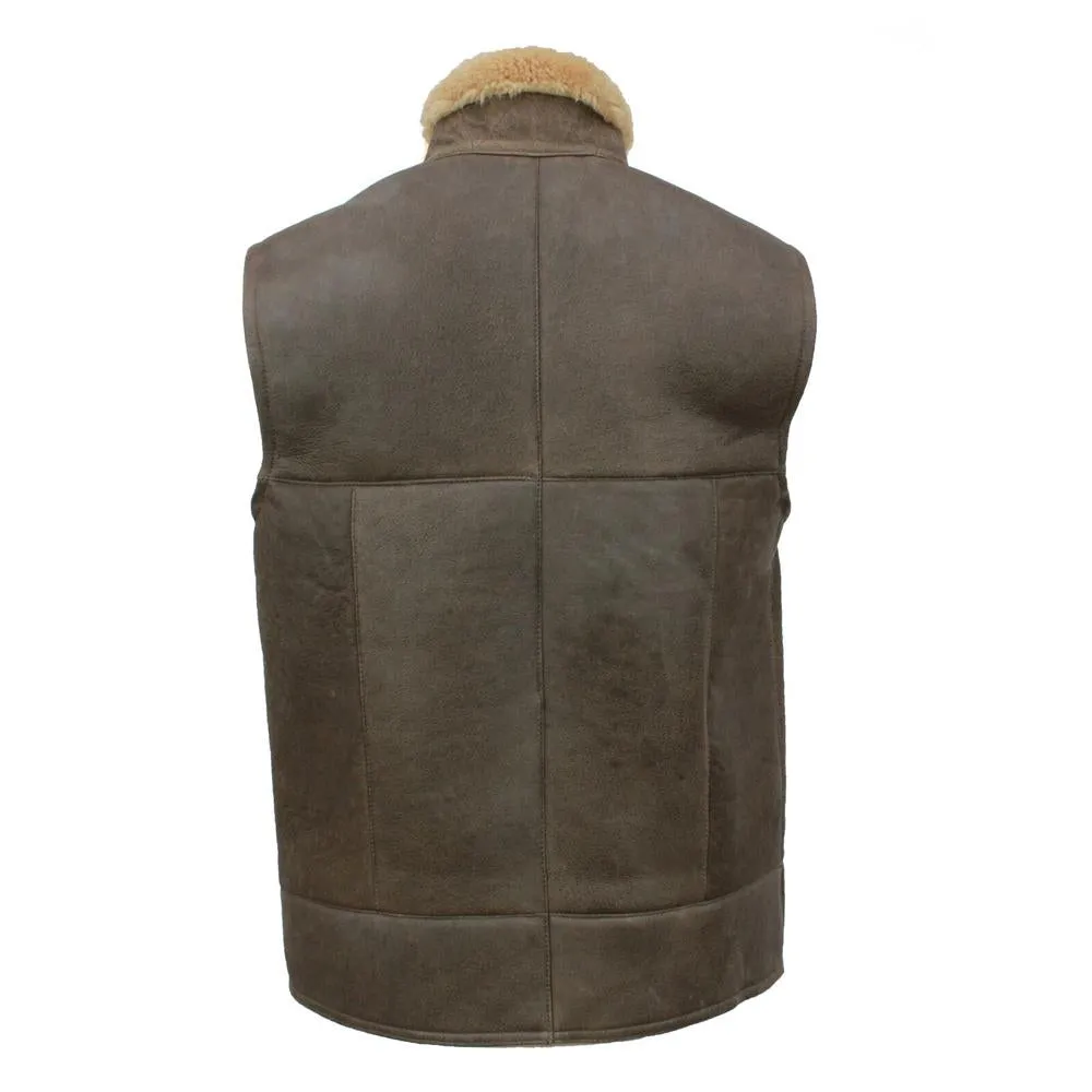 Mens Harvey Gilet Leather Sheepskin Coat - Chocolate Forest