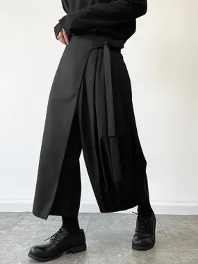 Mens Irregular Lace-up Pleated Wide-leg Pants SKUI70911