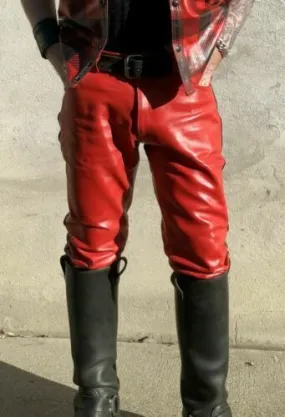Men's Red Genuine Leather trouser pants