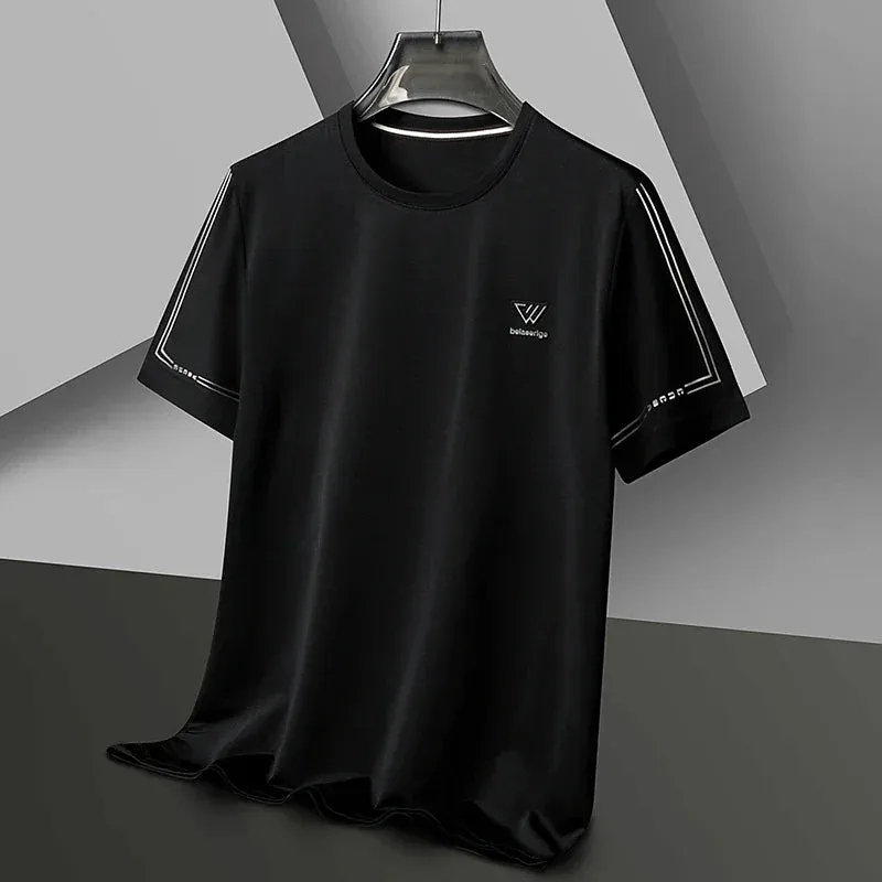 Men's Summer Embroidered Round Neck Short Sleeved T-shirt Casual Fashion Breathable Comfortable