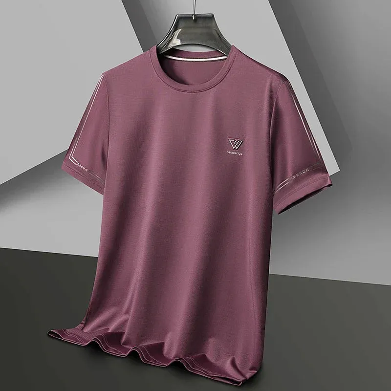 Men's Summer Embroidered Round Neck Short Sleeved T-shirt Casual Fashion Breathable Comfortable