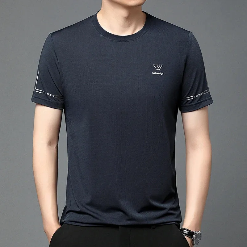 Men's Summer Embroidered Round Neck Short Sleeved T-shirt Casual Fashion Breathable Comfortable