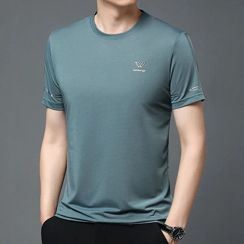 Men's Summer Embroidered Round Neck Short Sleeved T-shirt Casual Fashion Breathable Comfortable