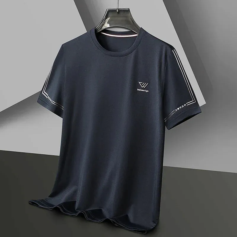 Men's Summer Embroidered Round Neck Short Sleeved T-shirt Casual Fashion Breathable Comfortable