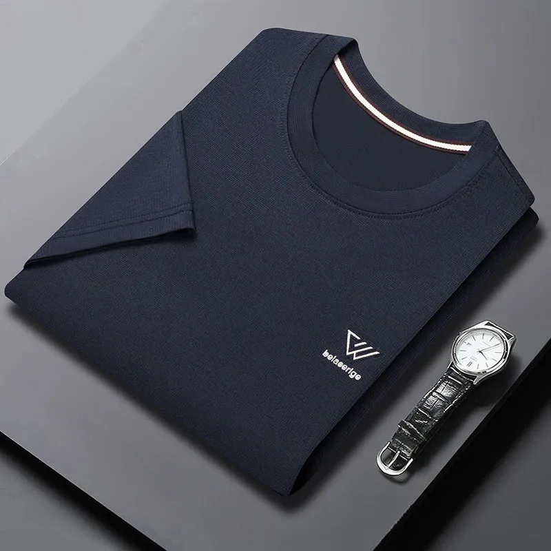 Men's Summer Embroidered Round Neck Short Sleeved T-shirt Casual Fashion Breathable Comfortable