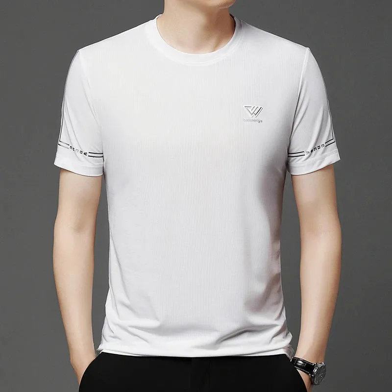 Men's Summer Embroidered Round Neck Short Sleeved T-shirt Casual Fashion Breathable Comfortable