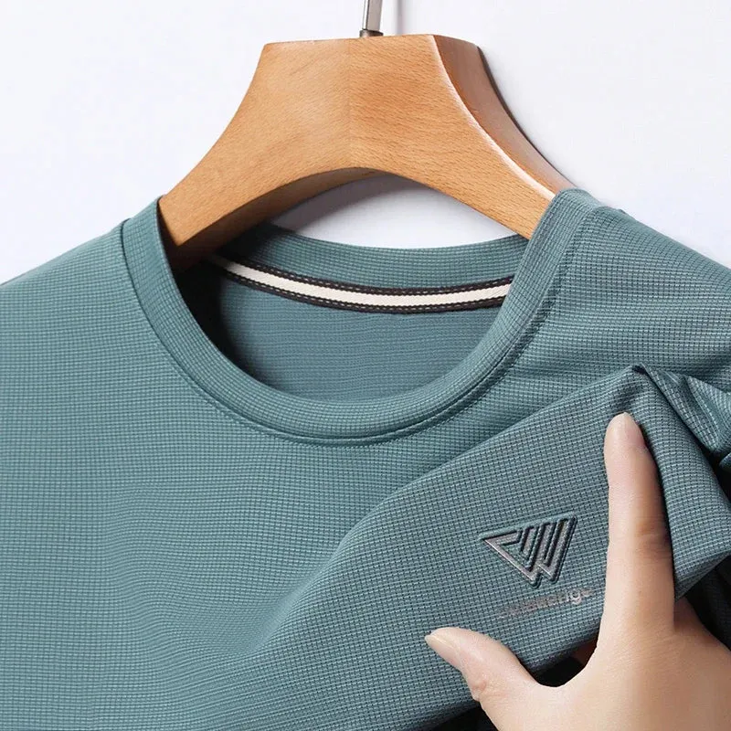Men's Summer Embroidered Round Neck Short Sleeved T-shirt Casual Fashion Breathable Comfortable