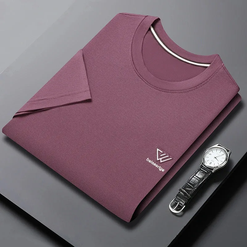 Men's Summer Embroidered Round Neck Short Sleeved T-shirt Casual Fashion Breathable Comfortable