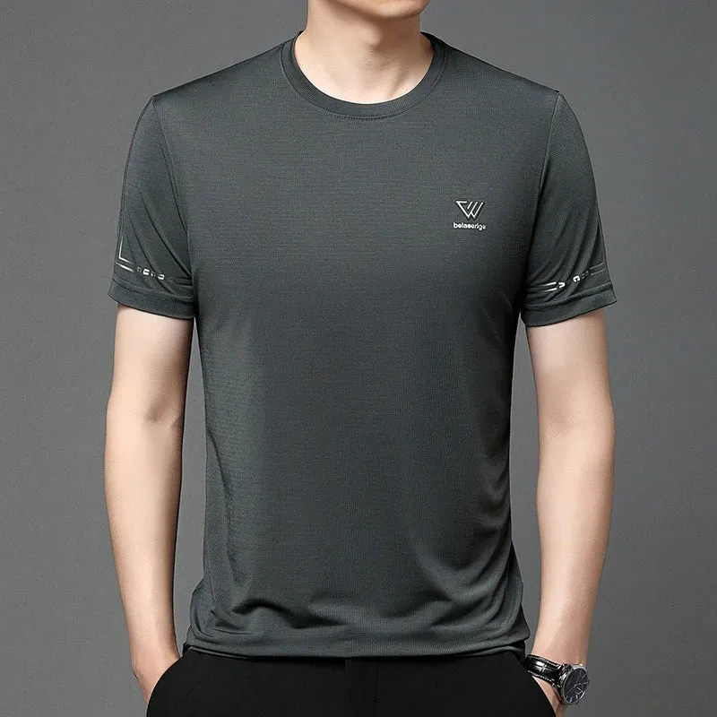 Men's Summer Embroidered Round Neck Short Sleeved T-shirt Casual Fashion Breathable Comfortable