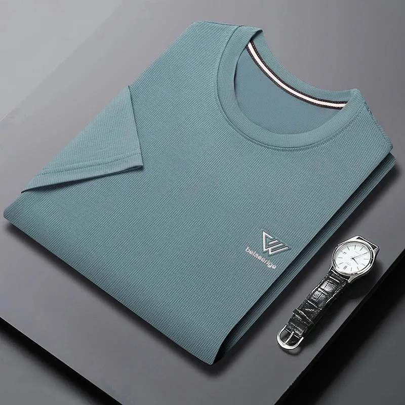 Men's Summer Embroidered Round Neck Short Sleeved T-shirt Casual Fashion Breathable Comfortable
