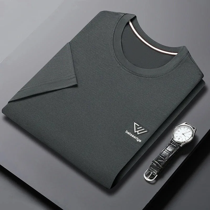Men's Summer Embroidered Round Neck Short Sleeved T-shirt Casual Fashion Breathable Comfortable