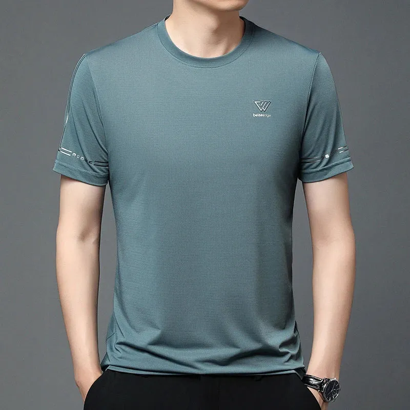 Men's Summer Embroidered Round Neck Short Sleeved T-shirt Casual Fashion Breathable Comfortable