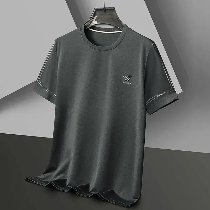 Men's Summer Embroidered Round Neck Short Sleeved T-shirt Casual Fashion Breathable Comfortable