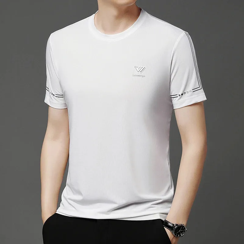 Men's Summer Embroidered Round Neck Short Sleeved T-shirt Casual Fashion Breathable Comfortable