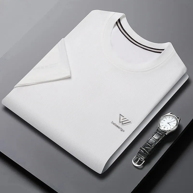 Men's Summer Embroidered Round Neck Short Sleeved T-shirt Casual Fashion Breathable Comfortable