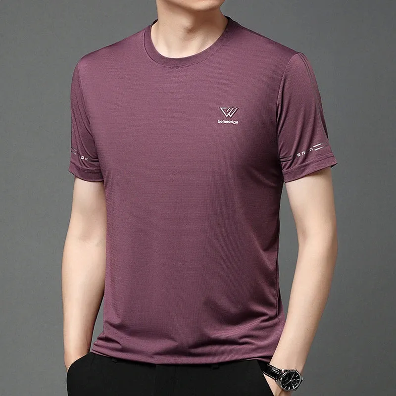 Men's Summer Embroidered Round Neck Short Sleeved T-shirt Casual Fashion Breathable Comfortable