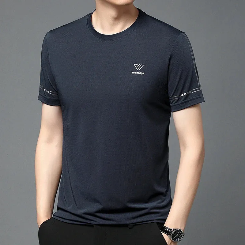 Men's Summer Embroidered Round Neck Short Sleeved T-shirt Casual Fashion Breathable Comfortable