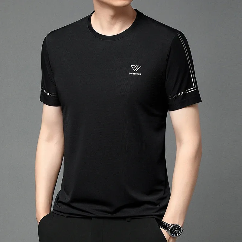 Men's Summer Embroidered Round Neck Short Sleeved T-shirt Casual Fashion Breathable Comfortable