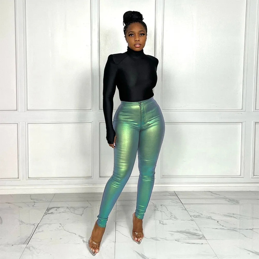 Metallic Shiny High Waisted Skinny Pants