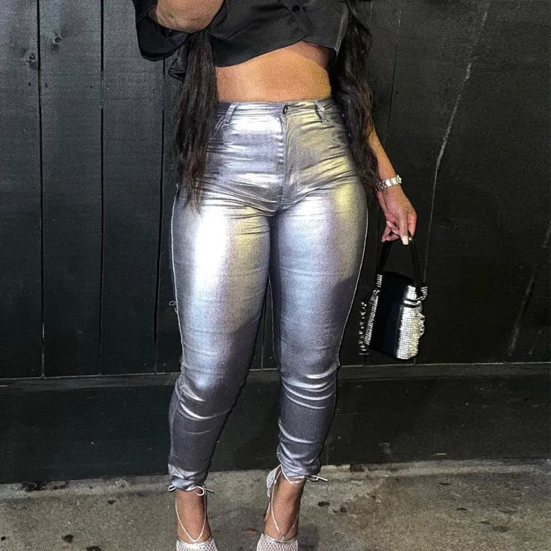 Metallic Shiny High Waisted Skinny Pants