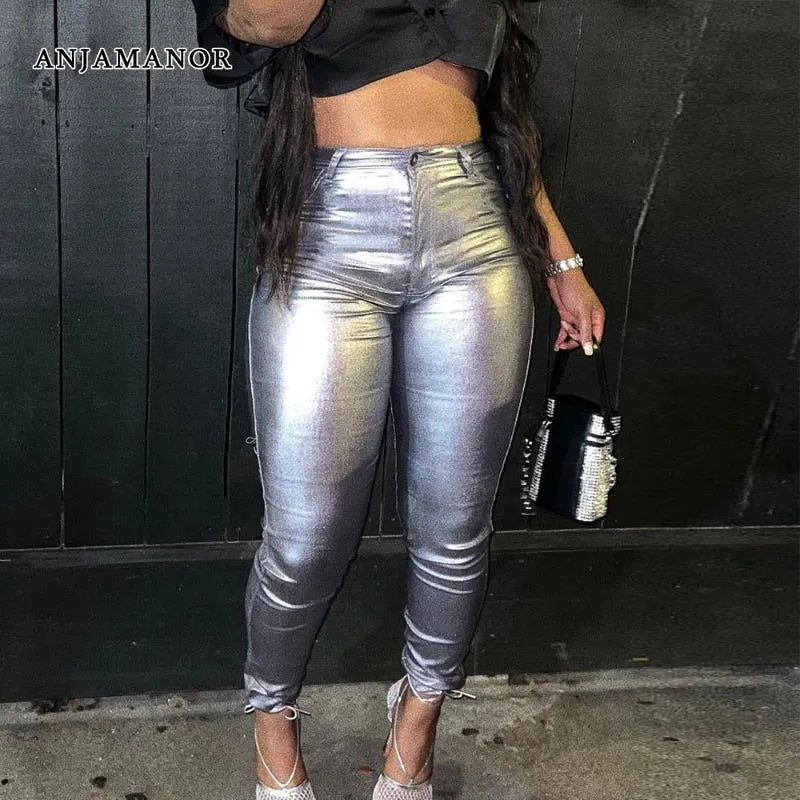 Metallic Shiny High Waisted Skinny Pants