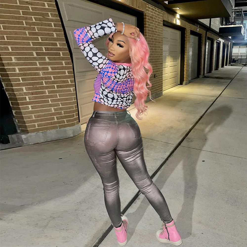 Metallic Shiny High Waisted Skinny Pants