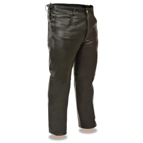 Milwaukee Leather-SH1987-Men’s Black Deep Pocket Over Leather Pants with Side Laces For Comfort Fit