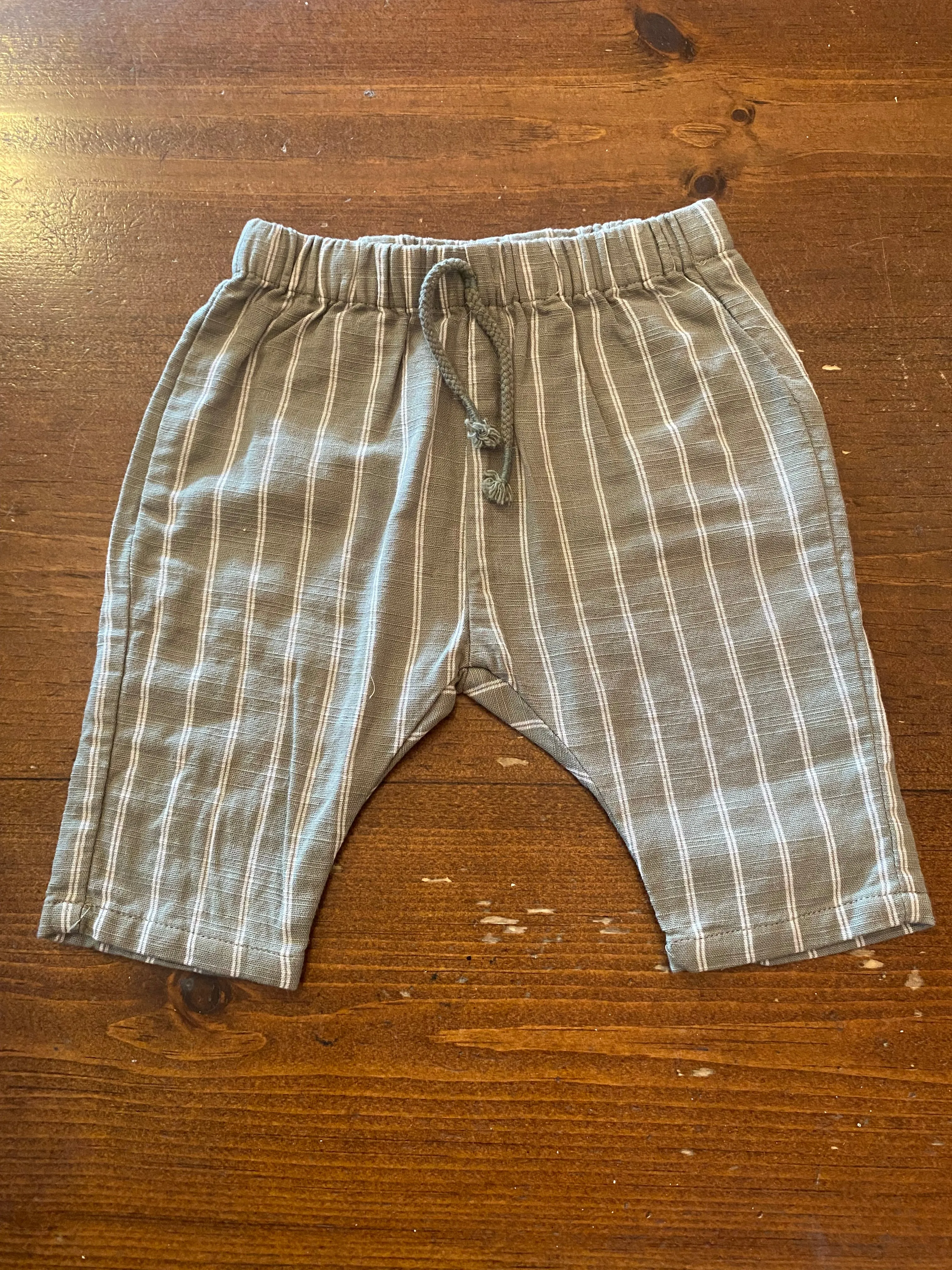 Minymo Baby Boy Green And White Striped Summer Cotton Pants