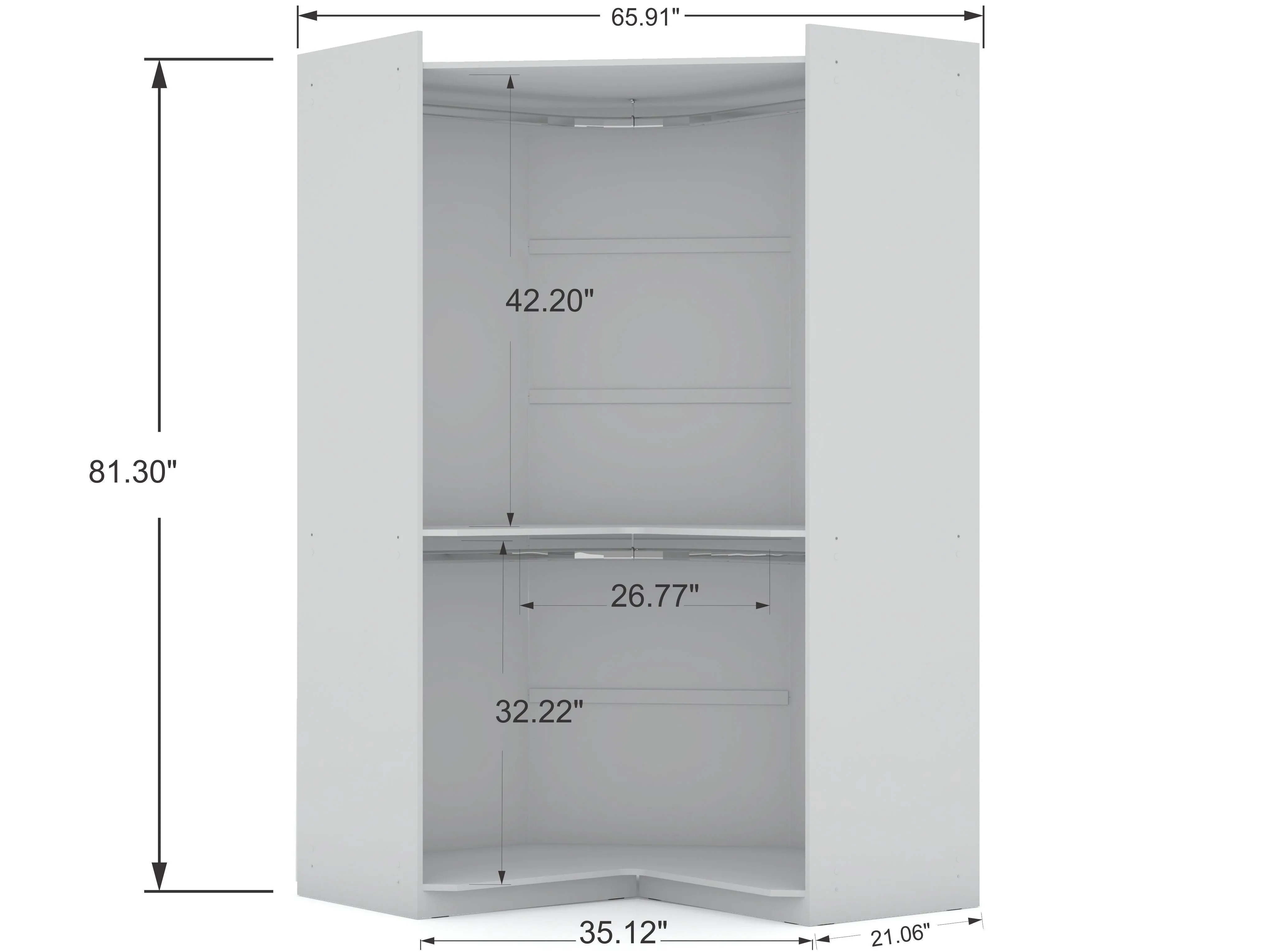 Mulberry 3.0 Sectional Modern Wardrobe Corner Closet with 4 Drawers - Set of 3 in White