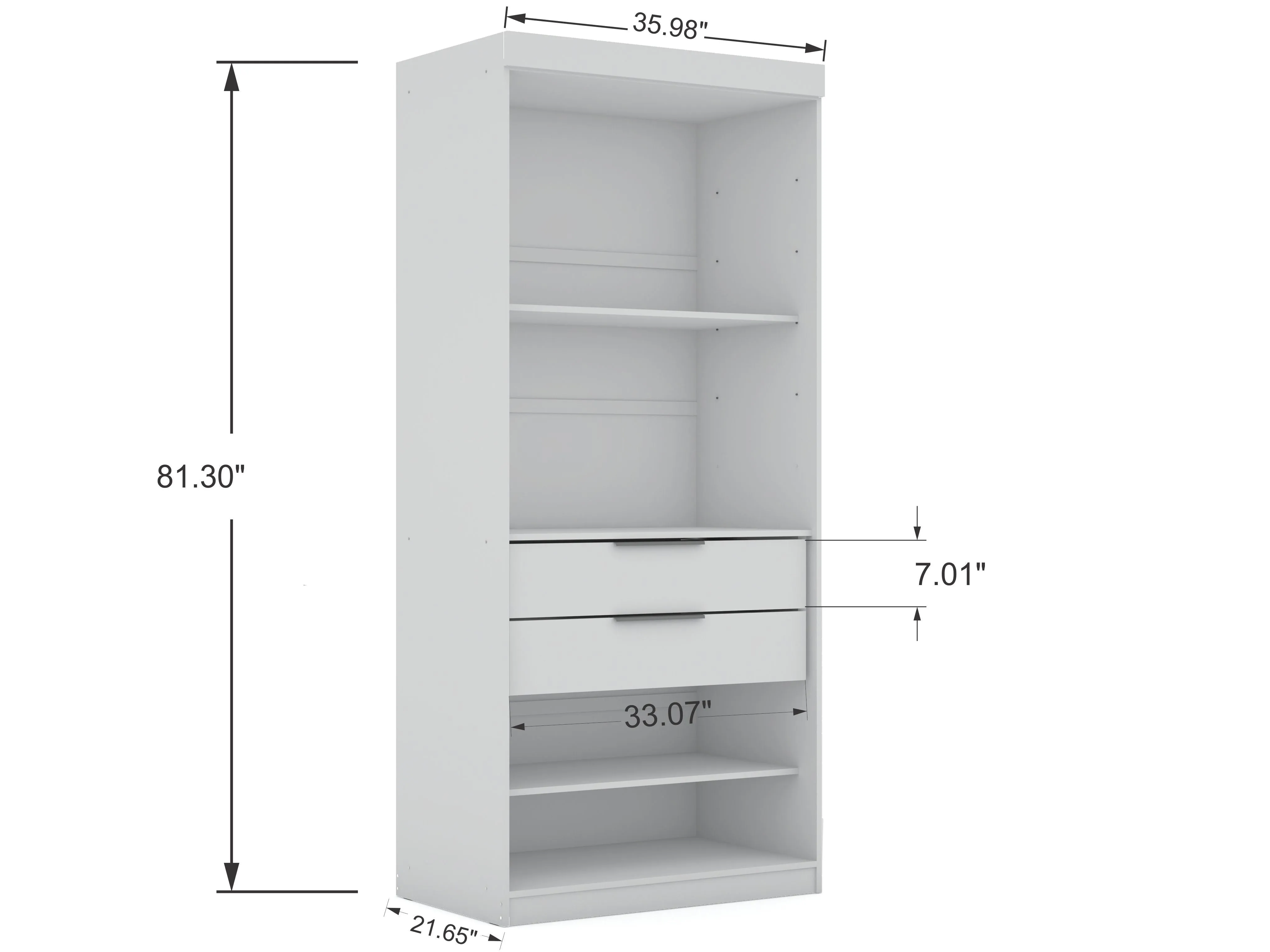 Mulberry 3.0 Sectional Modern Wardrobe Corner Closet with 4 Drawers - Set of 3 in White