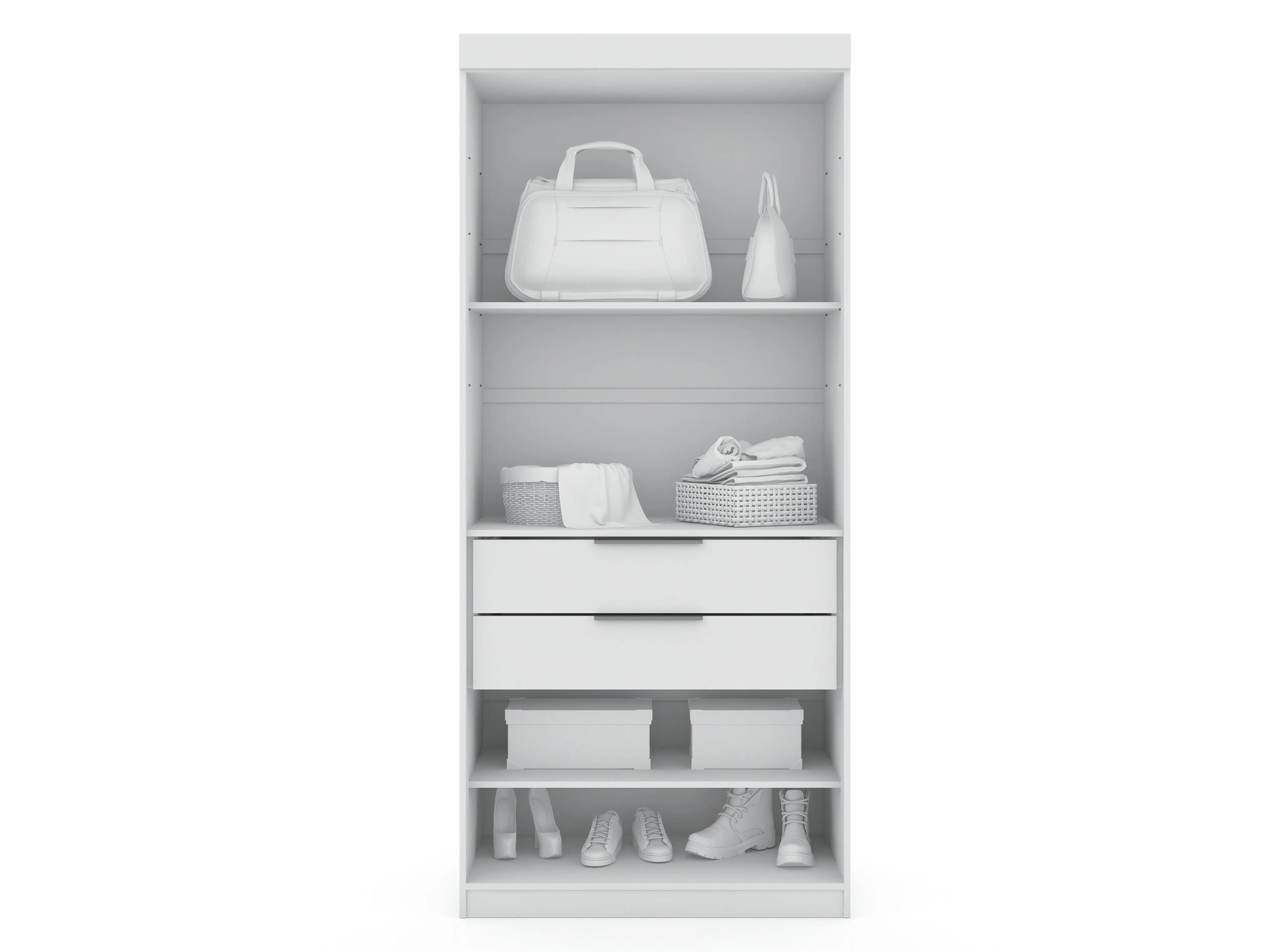 Mulberry 3.0 Sectional Modern Wardrobe Corner Closet with 4 Drawers - Set of 3 in White