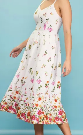Nika Sleeveless Floral Midi Dress- White/Multi