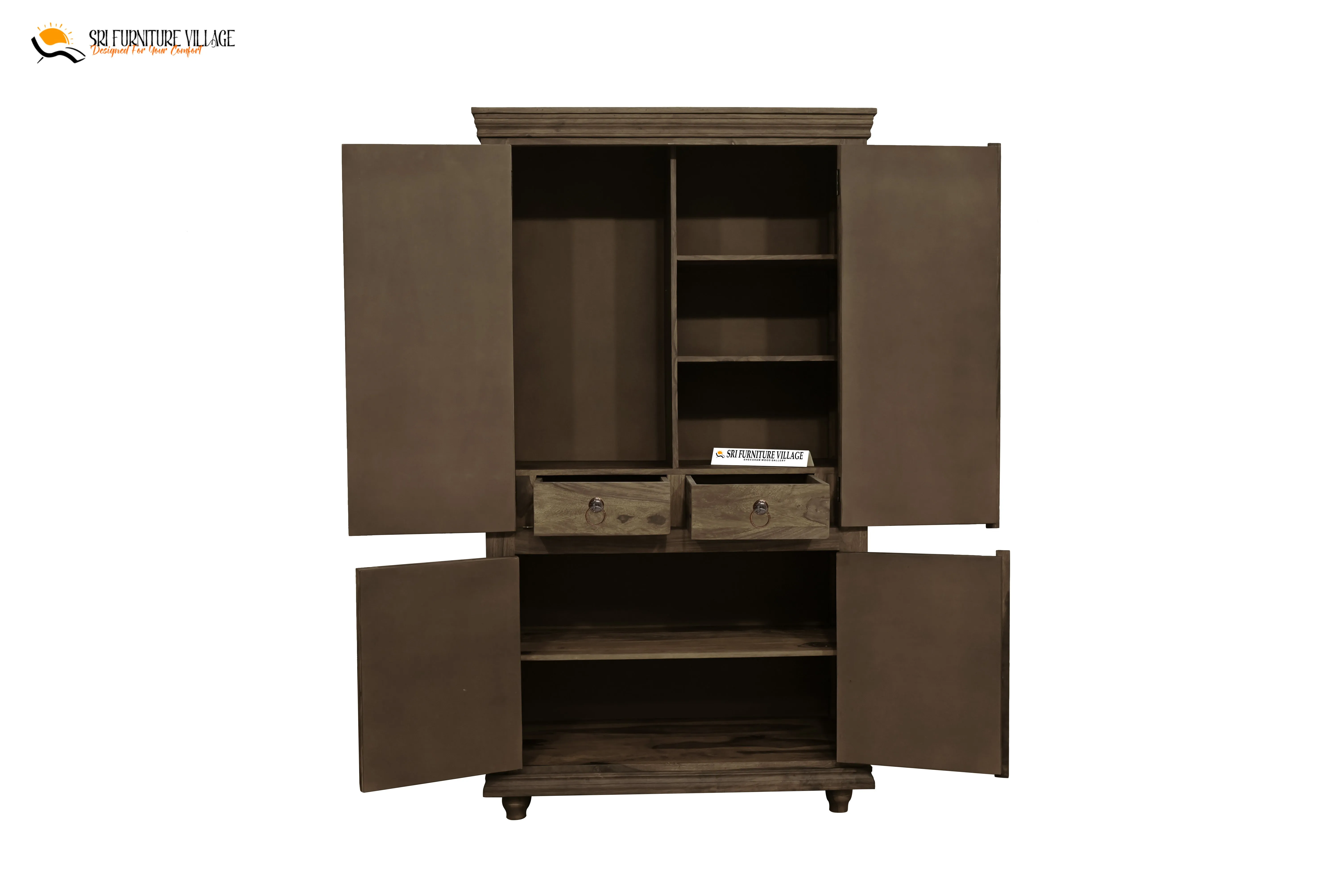 Niwar Solid Sheesham Wood 4 Door Wardrope (Natural Finish) - 6120
