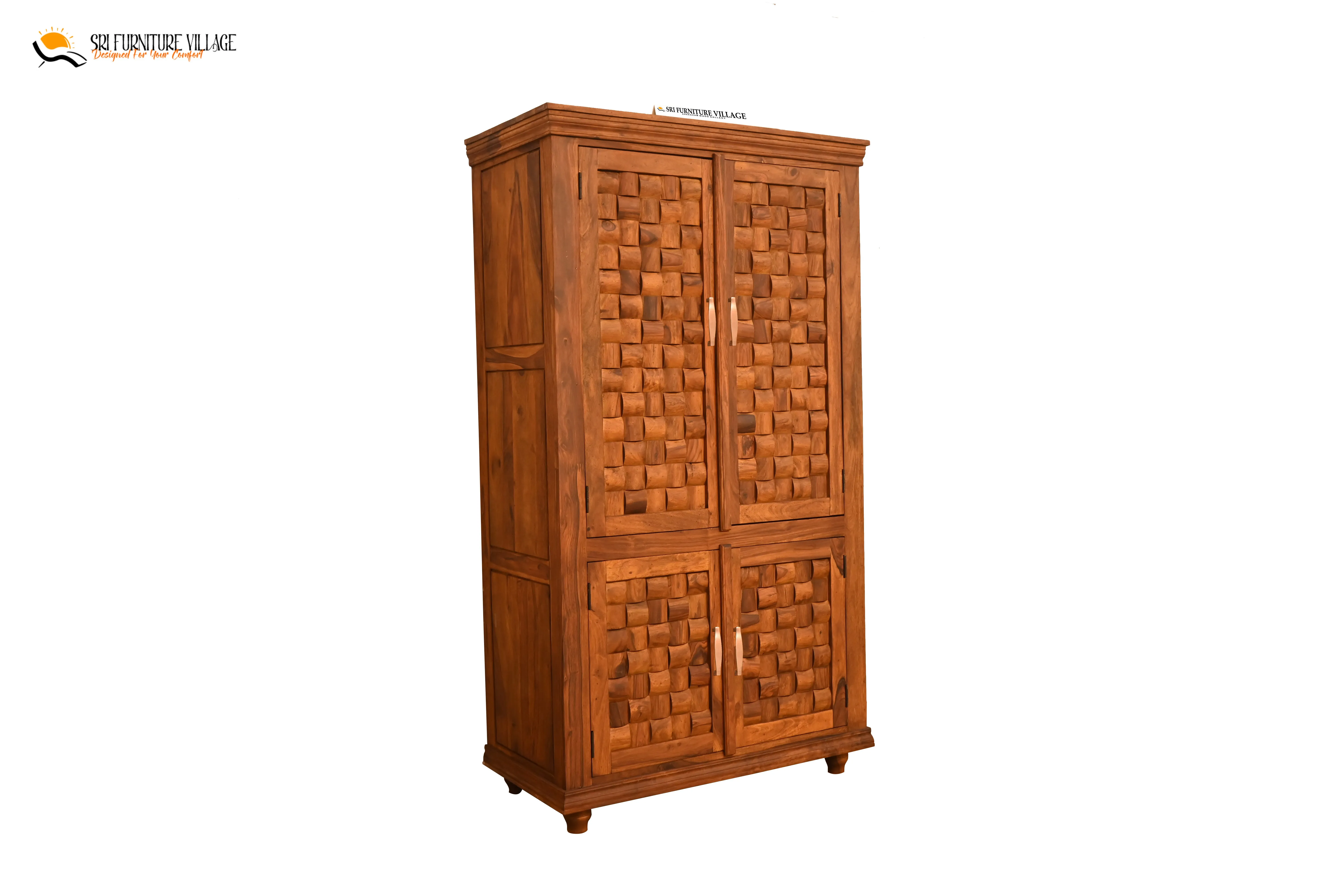 Niwar Solid Sheesham Wood 4 Door Wardrope (Natural Finish) - 6120