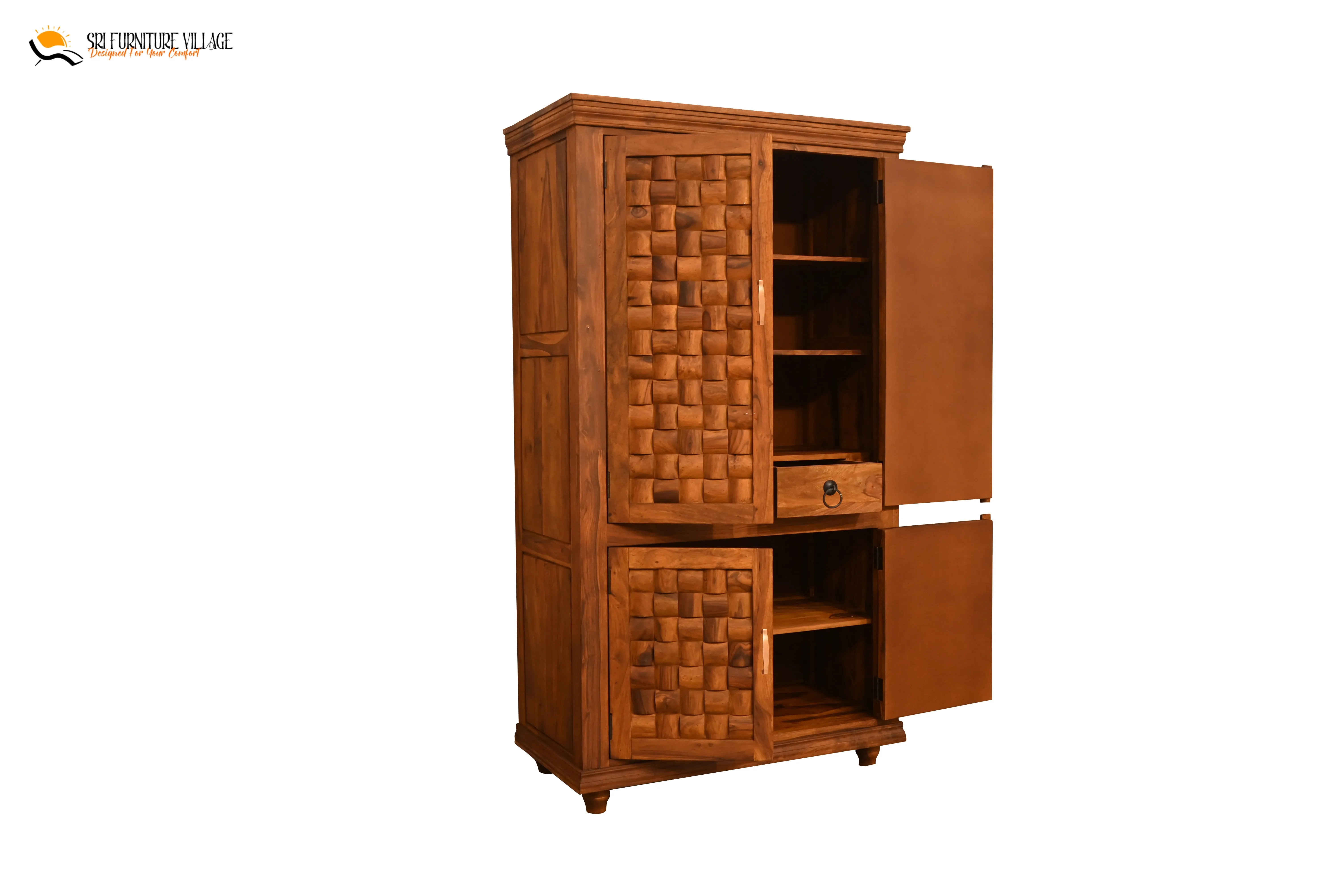 Niwar Solid Sheesham Wood 4 Door Wardrope (Natural Finish) - 6120