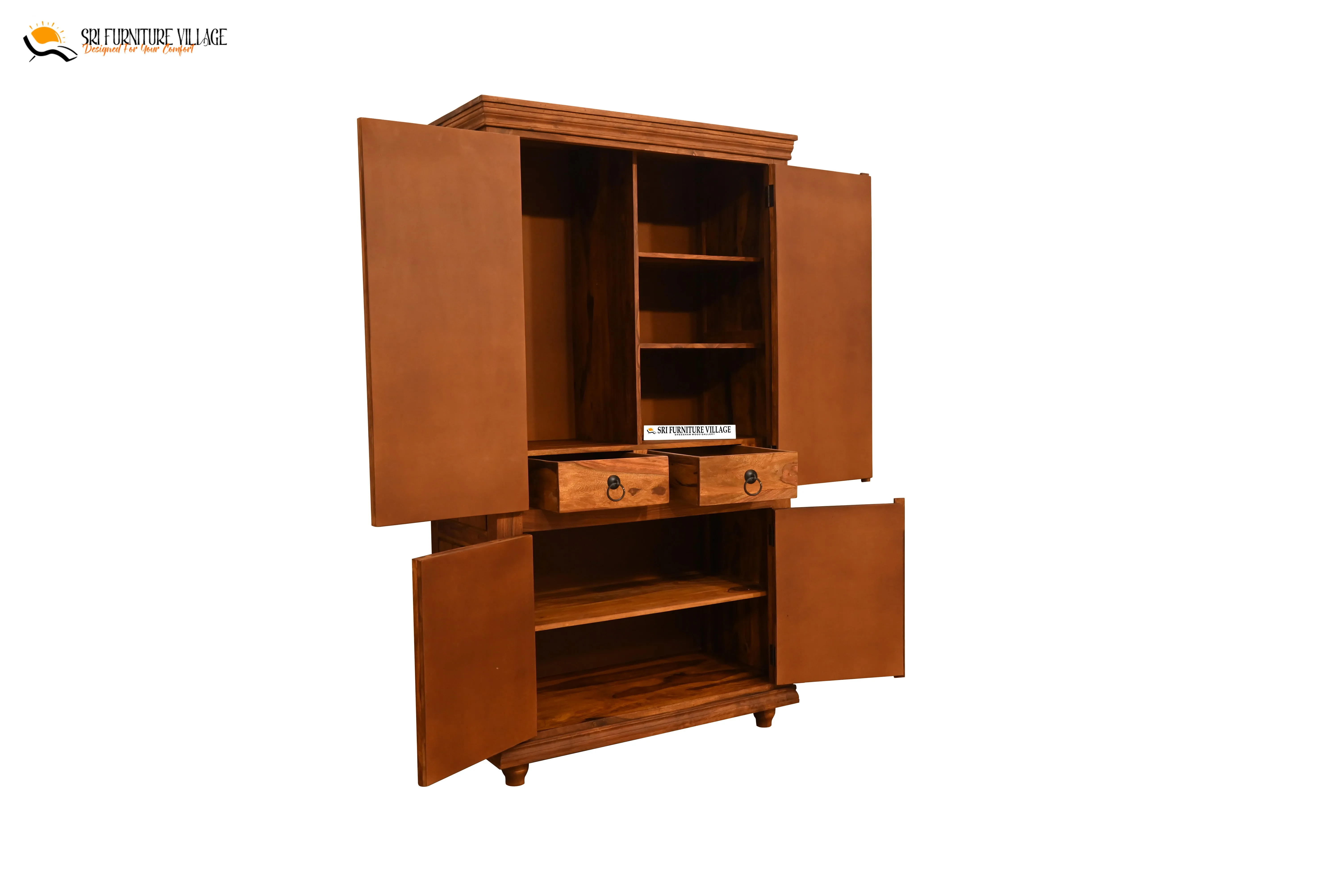 Niwar Solid Sheesham Wood 4 Door Wardrope (Natural Finish) - 6120