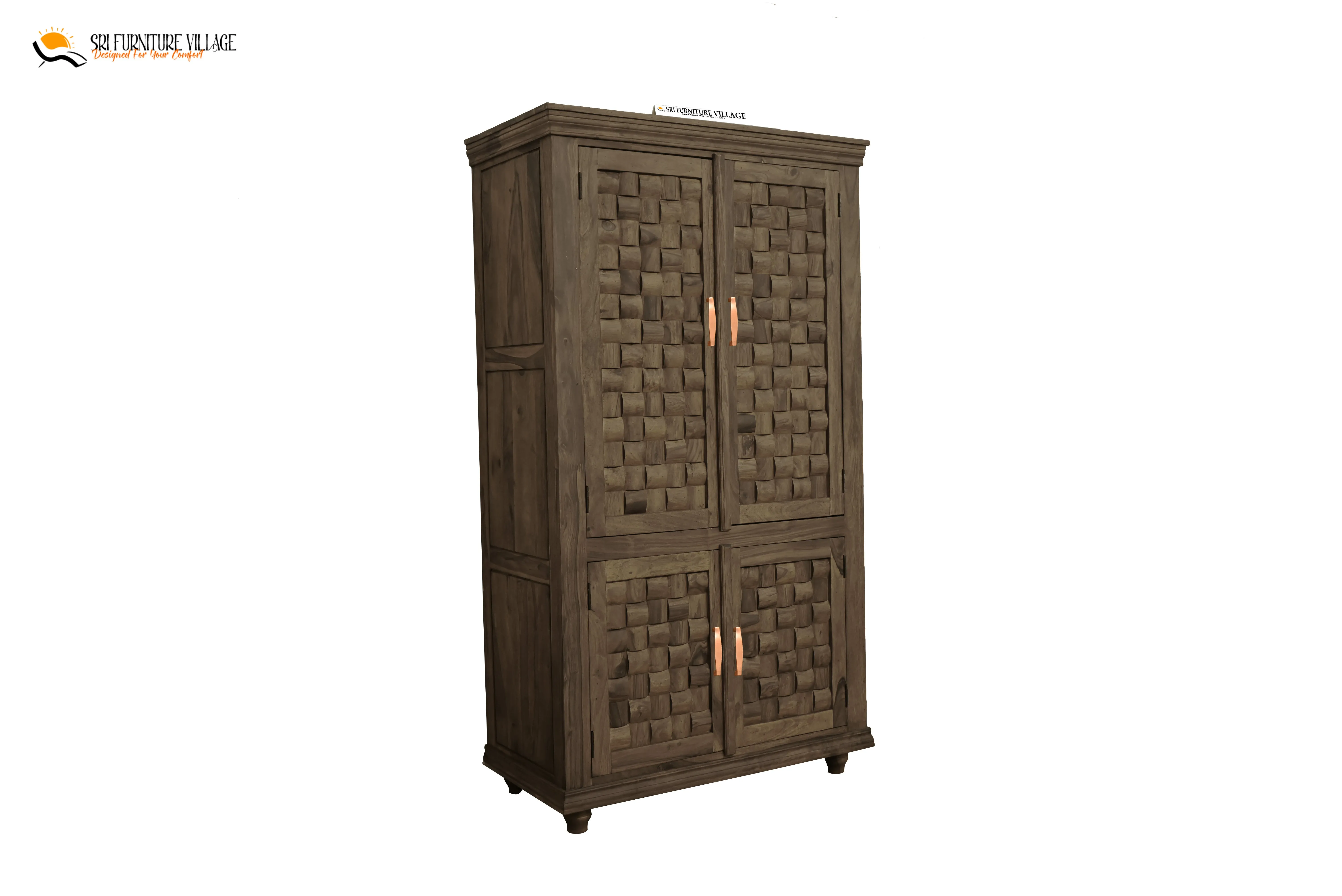 Niwar Solid Sheesham Wood 4 Door Wardrope (Natural Finish) - 6120