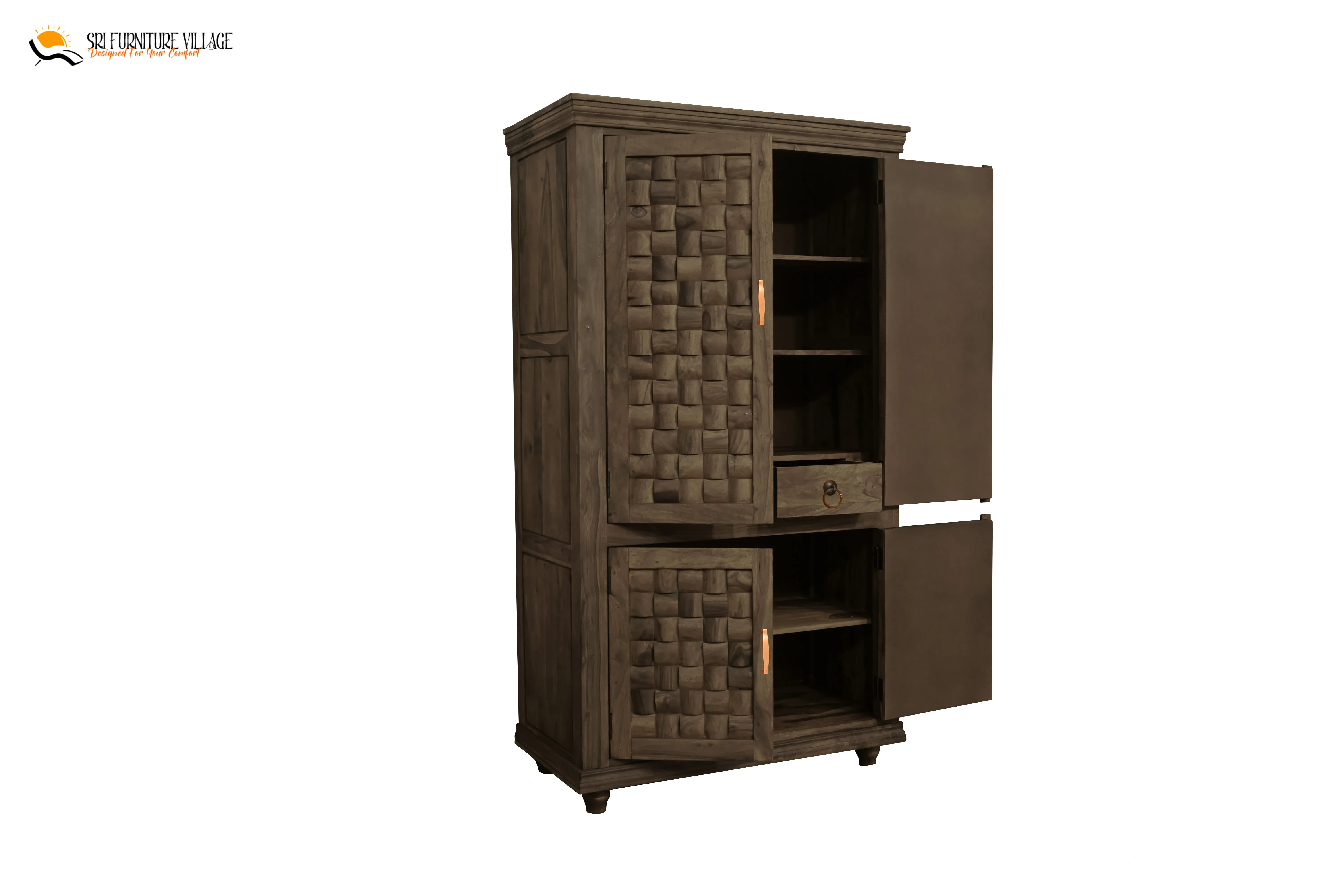 Niwar Solid Sheesham Wood 4 Door Wardrope (Natural Finish) - 6120