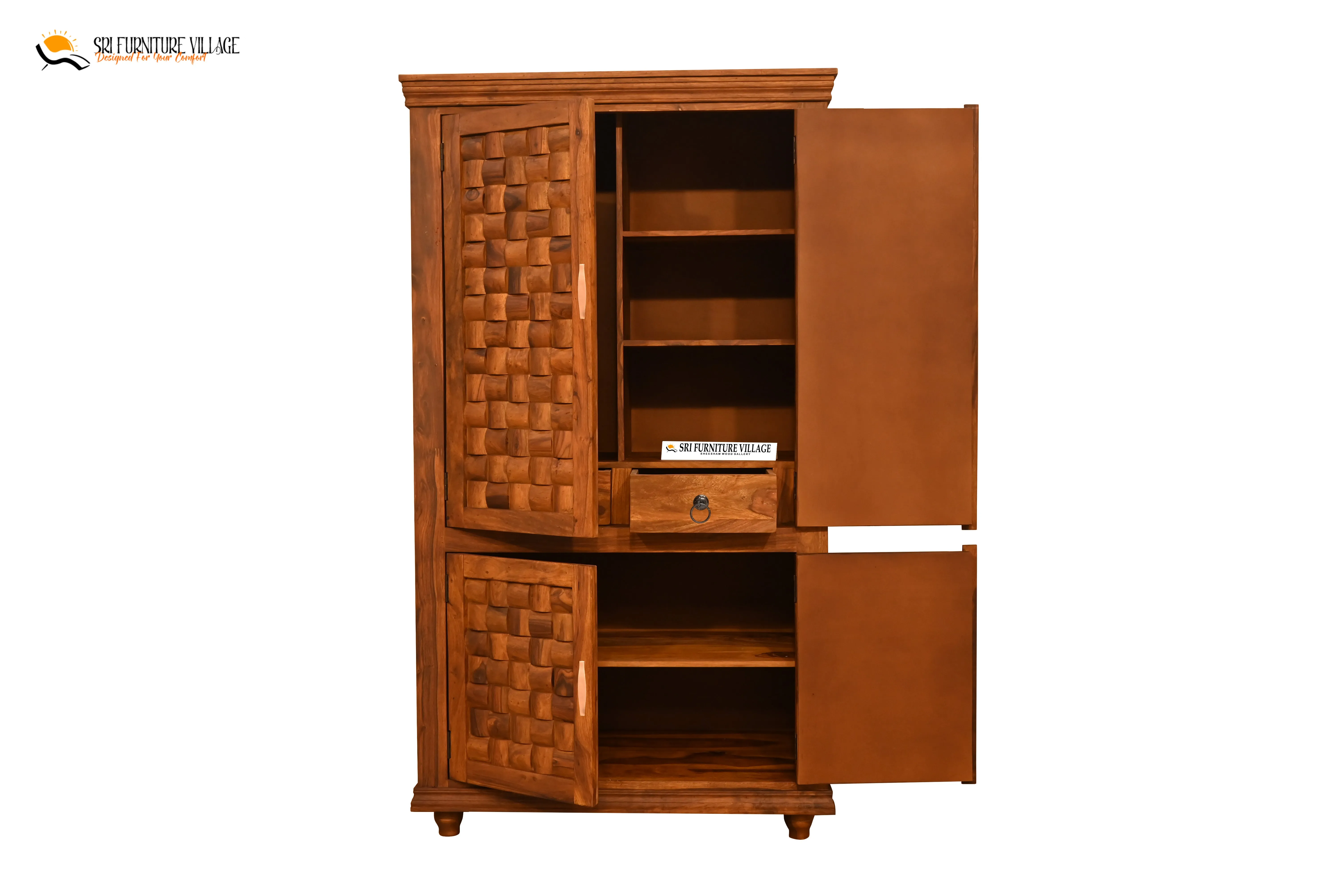 Niwar Solid Sheesham Wood 4 Door Wardrope (Natural Finish) - 6120