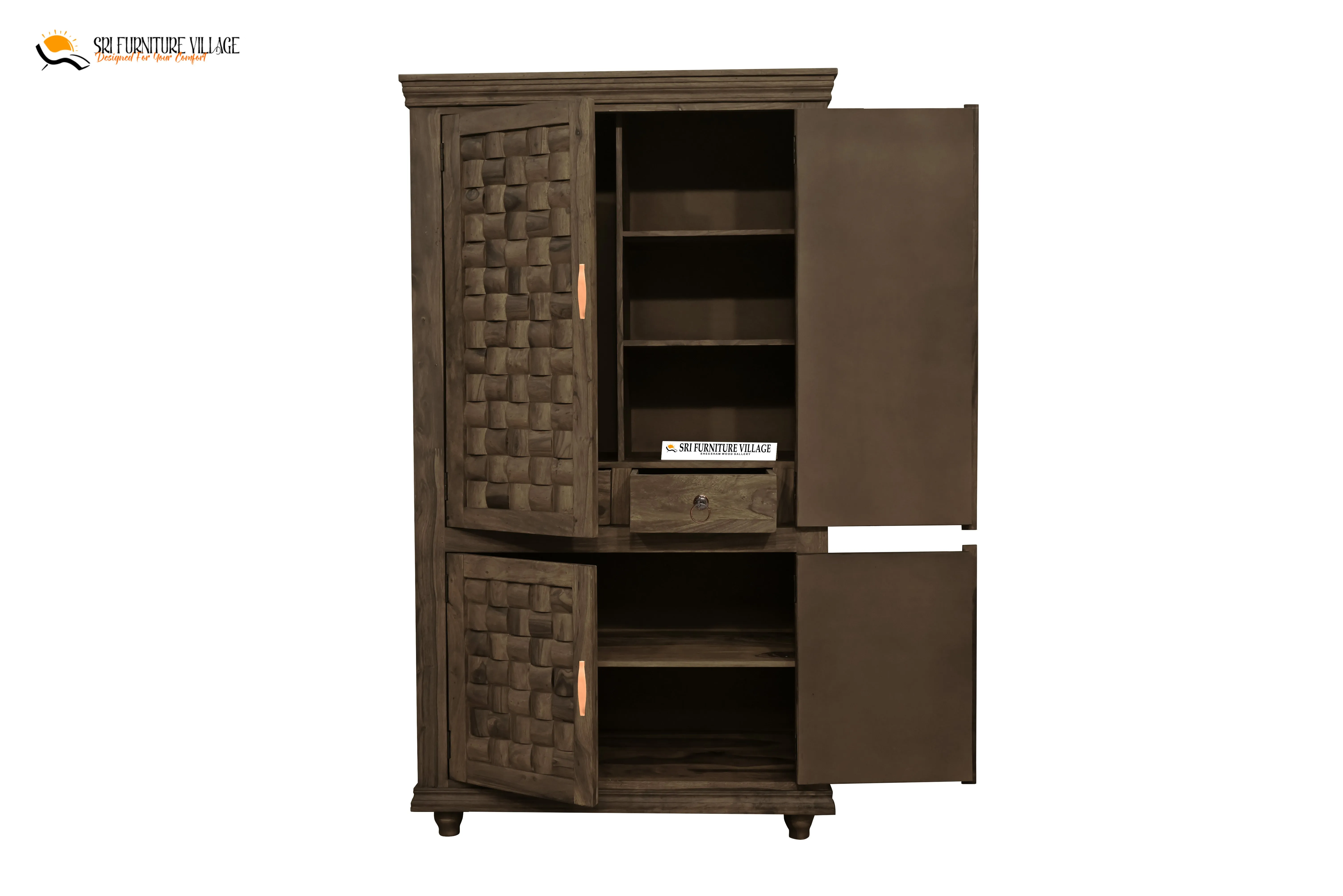 Niwar Solid Sheesham Wood 4 Door Wardrope (Natural Finish) - 6120